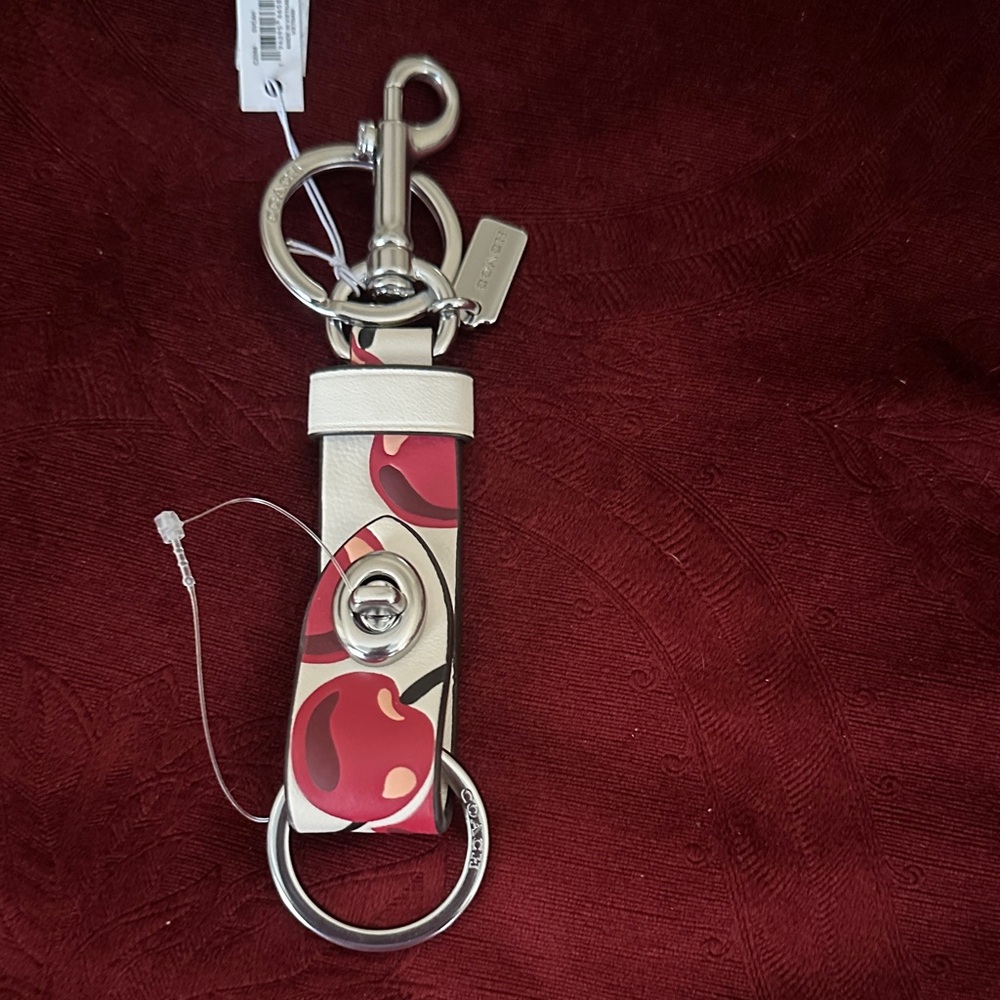 Coach Cherry Pattern Keychain With Silver Accents - image 1